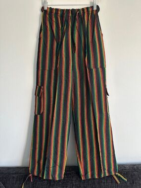 Peru/Ecuador Handmade Cotton Hippie Striped Boho Unisex Pants Joggers Large